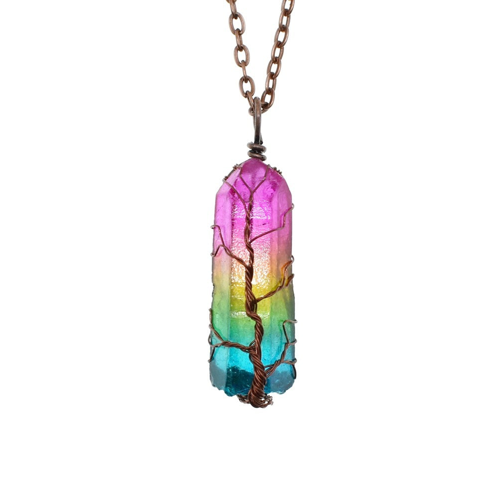 Collier avec pendentif en forme de pilier en cristal de l'arbre de vie Fabiana Stone