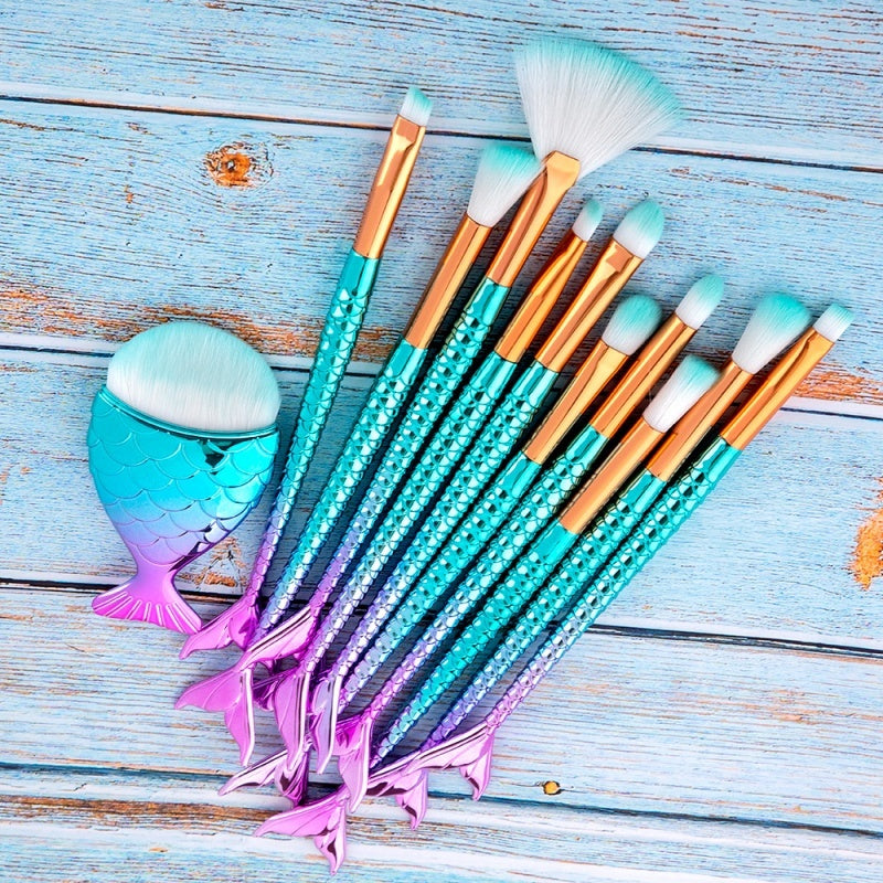 11pcs Makeup Brushes Kit Mermaid Foundation Eyebrow Eyeliner Cosmetic Makeup Brushes