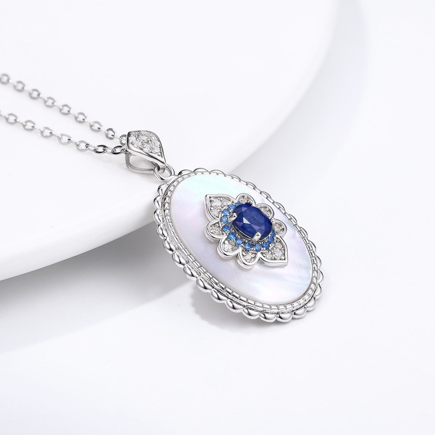 Abeni Sapphire Diamond Pendant 925 Sterling Silver Necklace