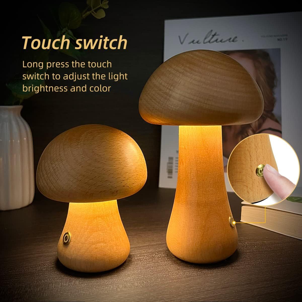 INS Wooden Cute Mushroom LED Night Light