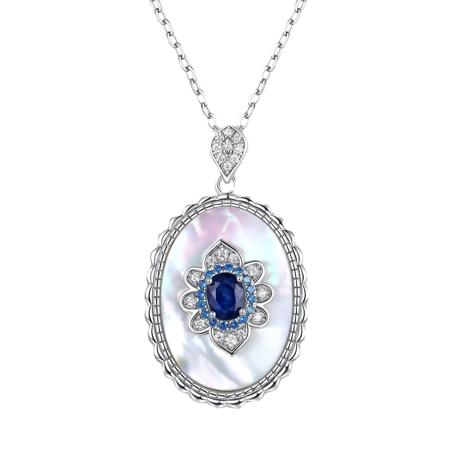 Abeni Sapphire Diamond Pendant 925 Sterling Silver Necklace