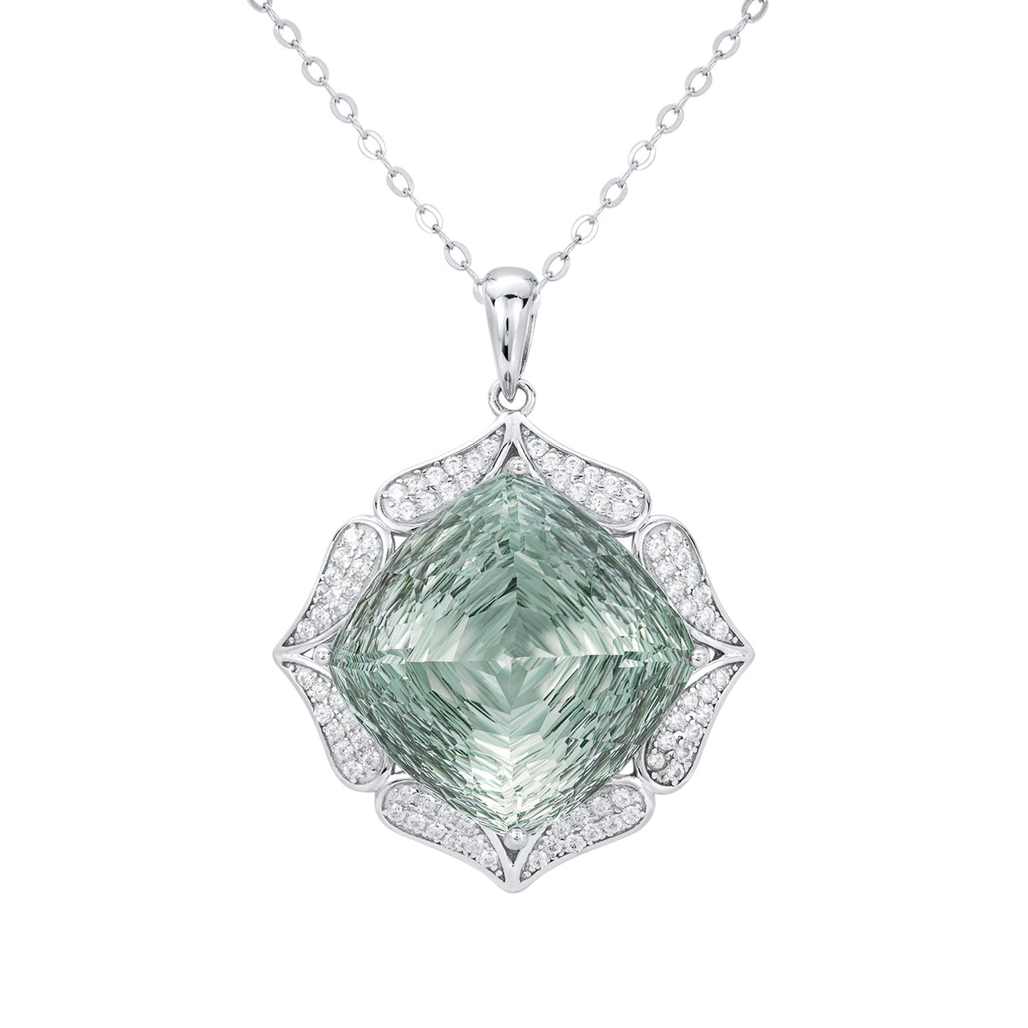 Nala S925 Silver Set Large Natural Green Crystal Pendant