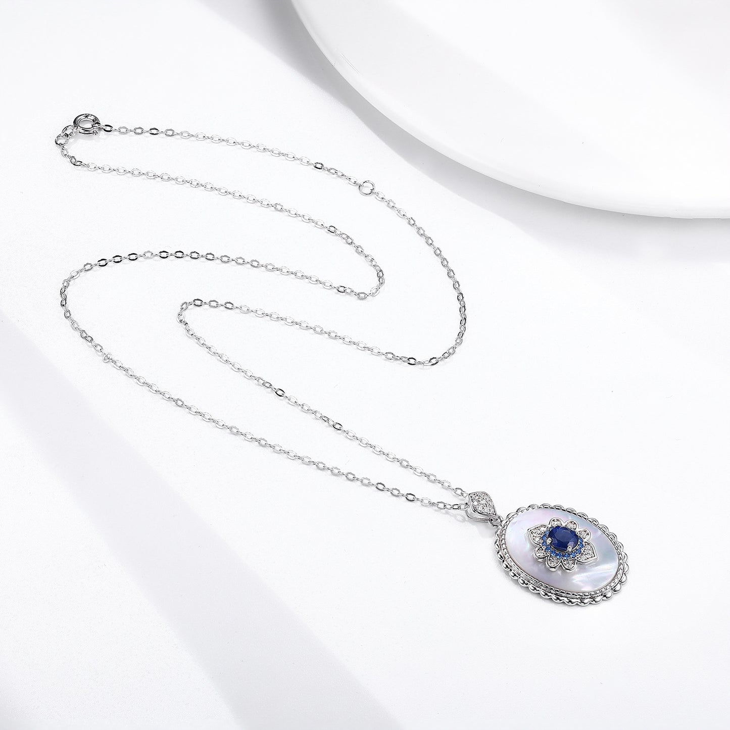 Abeni Sapphire Diamond Pendant 925 Sterling Silver Necklace