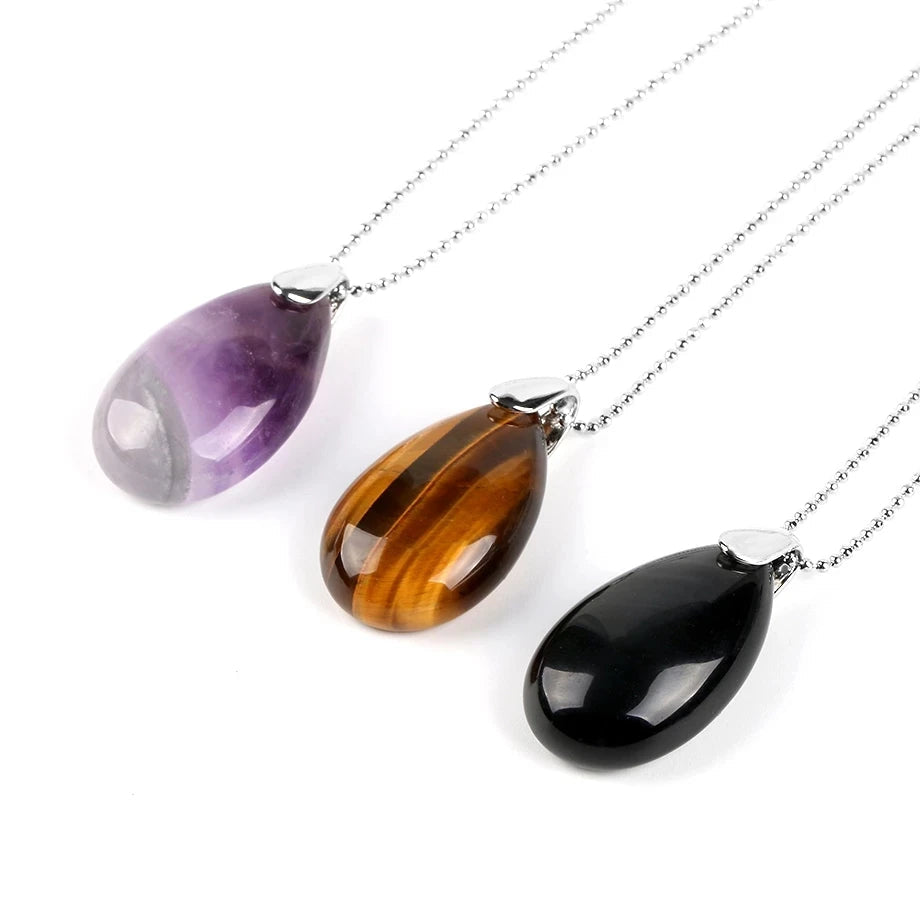 Natural Gem Stone Water Drop Necklaces