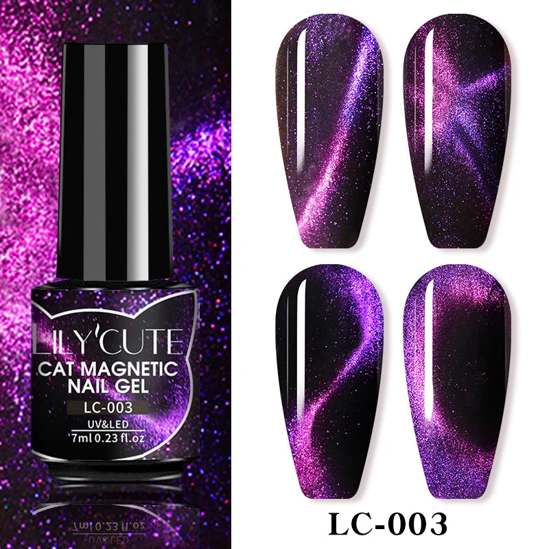 LILYCUTE 7ML 3 IN 1 Platinum Rose Gold Cat Magnetic Gel Nail Polish Moonlight Magnetic Gel Varnish Glitter Semi Permanent UV Gel