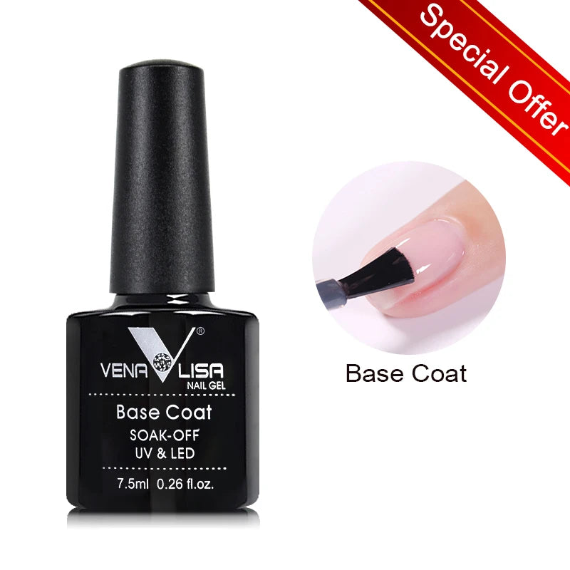 Venalisa Long Wear Top Coat Tempered Top Coat Peel Off Base Coat Color Nail Gel Polish Beautiful Semi Permanent Nail Gel Enamel