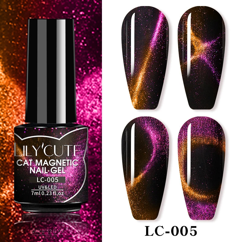 LILYCUTE 7ML 3 IN 1 Platinum Rose Gold Cat Magnetic Gel Nail Polish Moonlight Magnetic Gel Varnish Glitter Semi Permanent UV Gel