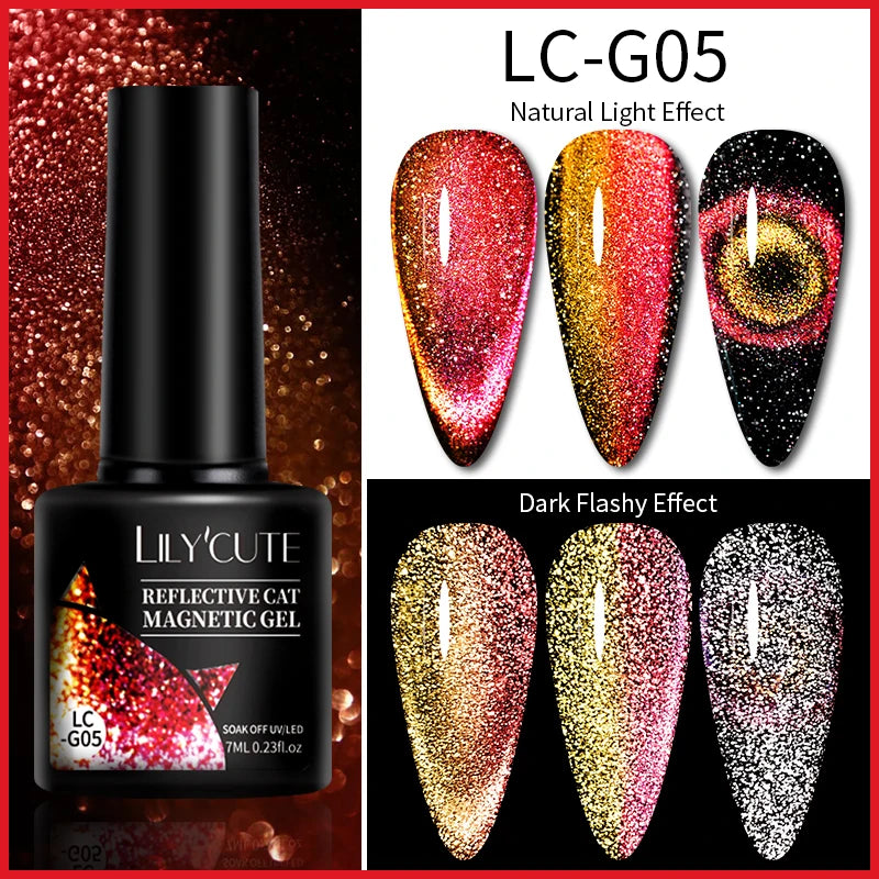 LILYCUTE 7ML 3 IN 1 Platinum Rose Gold Cat Magnetic Gel Nail Polish Moonlight Magnetic Gel Varnish Glitter Semi Permanent UV Gel