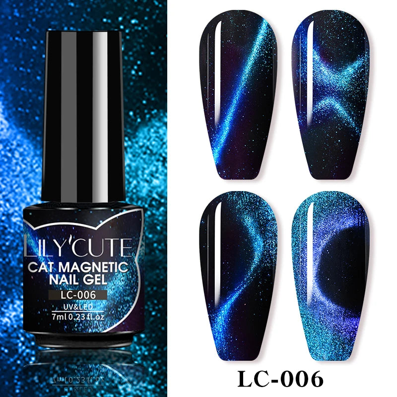 LILYCUTE 7ML 3 IN 1 Platinum Rose Gold Cat Magnetic Gel Nail Polish Moonlight Magnetic Gel Varnish Glitter Semi Permanent UV Gel