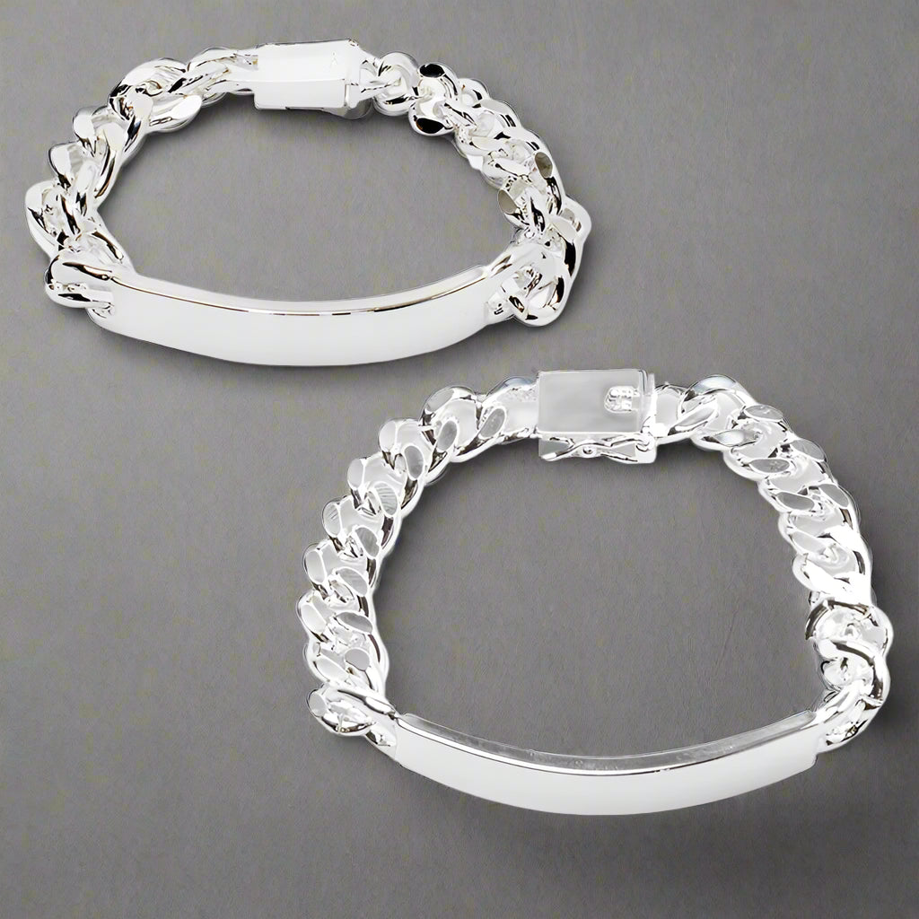 Giuseppina 925 Sterling Silver 2pcs Bracelet 10mm Smooth Sideways Chain