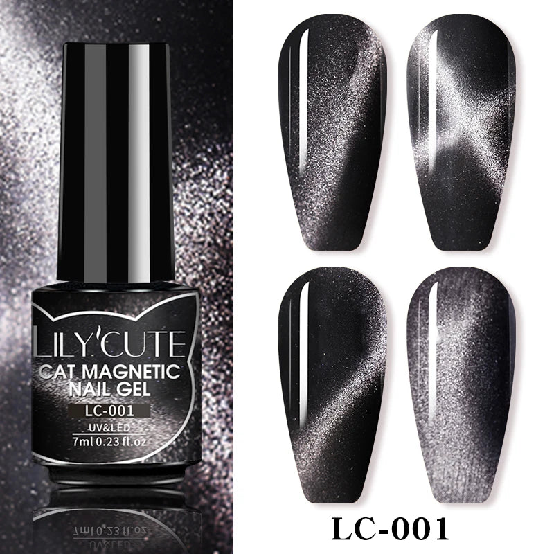 LILYCUTE 7ML 3 IN 1 Platinum Rose Gold Cat Magnetic Gel Nail Polish Moonlight Magnetic Gel Varnish Glitter Semi Permanent UV Gel