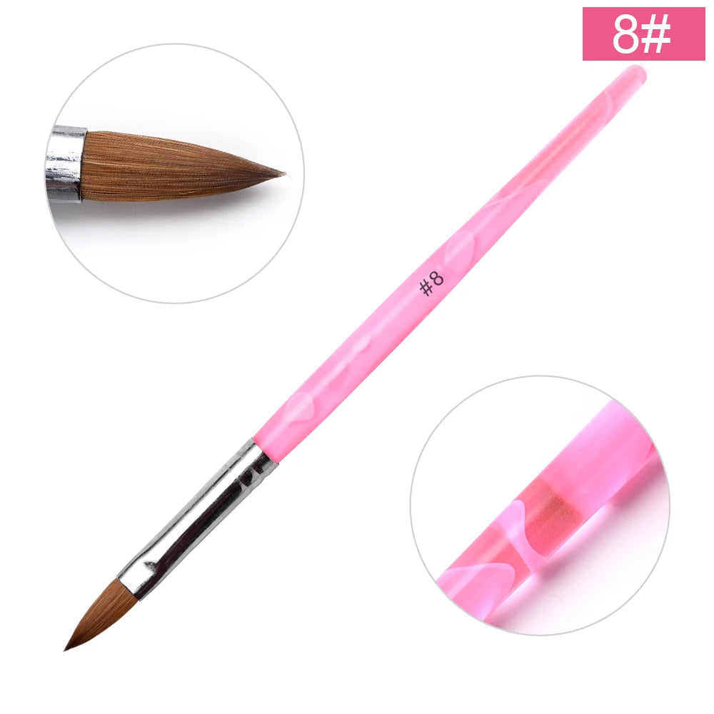 Acrylic Nail Brush Crimped Kolinsky Sable UV Nail Art Gel Extension Brush Manicure Brush Flat Round Red Wood Nail Brush