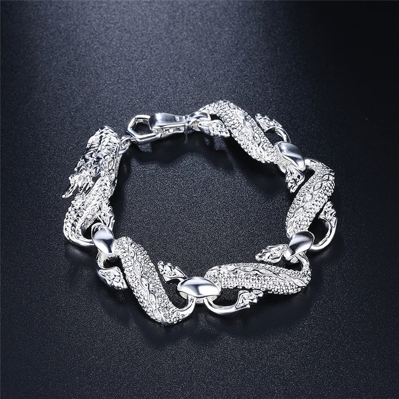 925 Sterling Silver Dragon Cuff Bracelet For