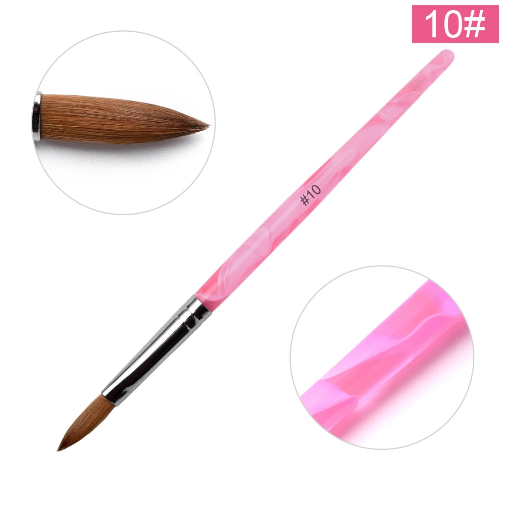 Acrylic Nail Brush Crimped Kolinsky Sable UV Nail Art Gel Extension Brush Manicure Brush Flat Round Red Wood Nail Brush