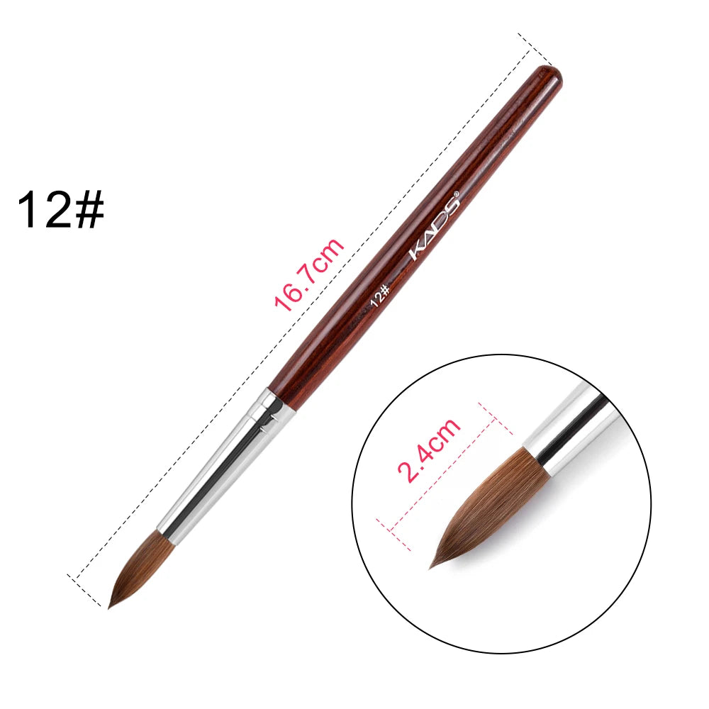 Acrylic Nail Brush Crimped Kolinsky Sable UV Nail Art Gel Extension Brush Manicure Brush Flat Round Red Wood Nail Brush