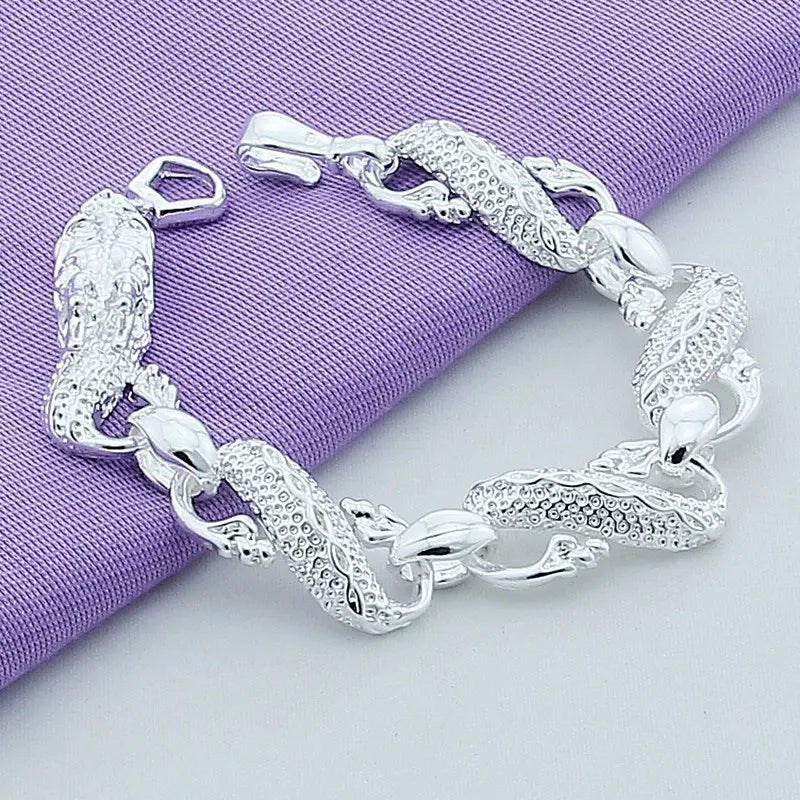 925 Sterling Silver Dragon Cuff Bracelet For