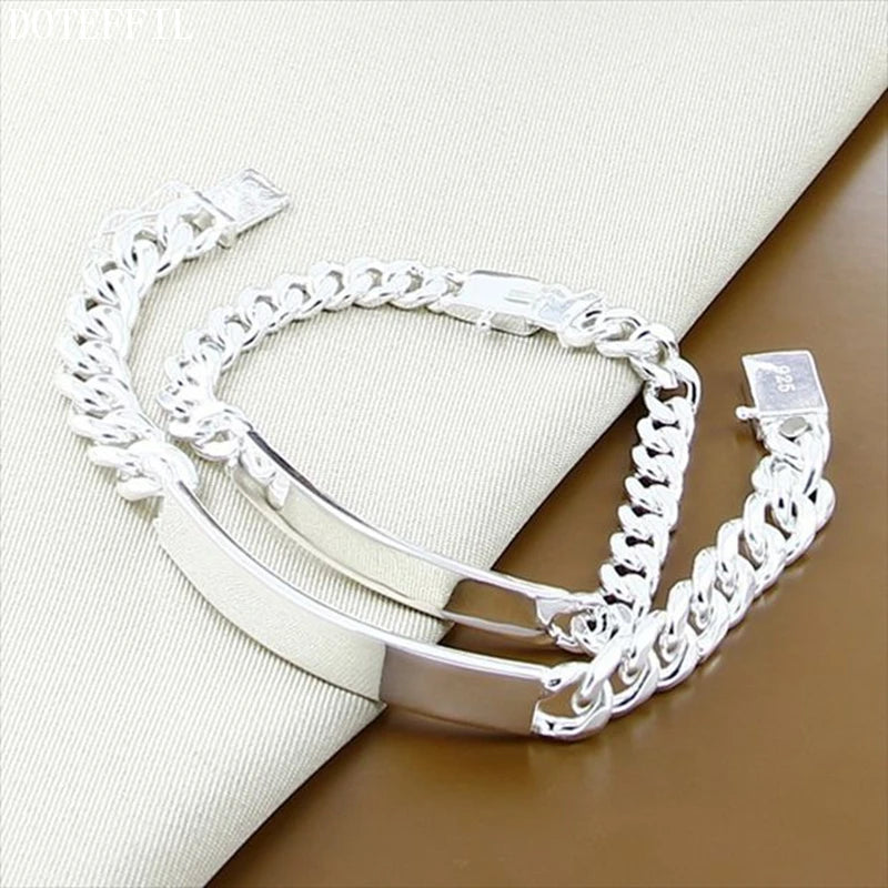 Giuseppina 925 Sterling Silver 2pcs Bracelet 10mm Smooth Sideways Chain