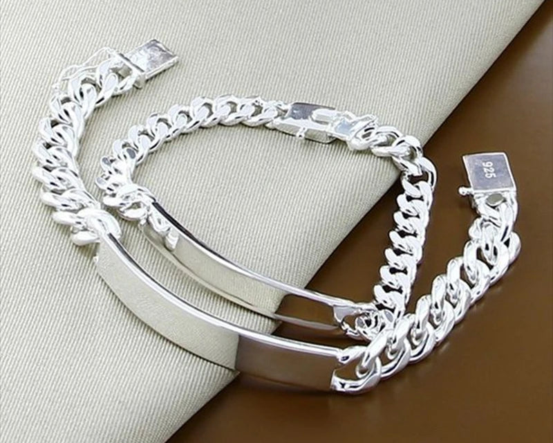 Giuseppina 925 Sterling Silver 2pcs Bracelet 10mm Smooth Sideways Chain