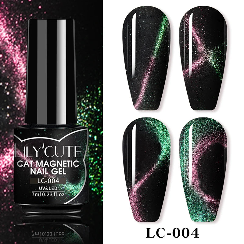 LILYCUTE 7ML 3 IN 1 Platinum Rose Gold Cat Magnetic Gel Nail Polish Moonlight Magnetic Gel Varnish Glitter Semi Permanent UV Gel