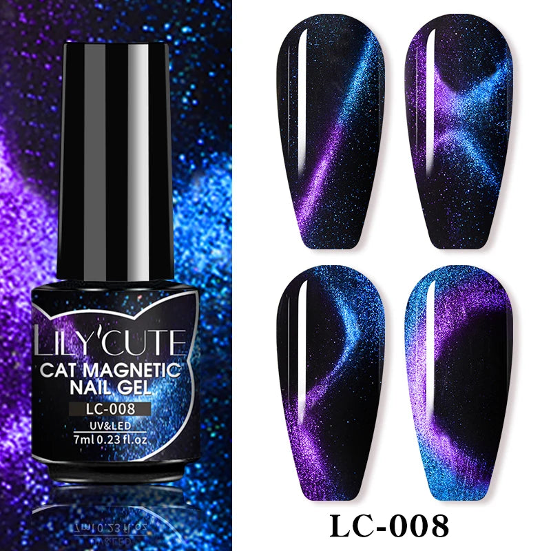 LILYCUTE 7ML 3 IN 1 Platinum Rose Gold Cat Magnetic Gel Nail Polish Moonlight Magnetic Gel Varnish Glitter Semi Permanent UV Gel