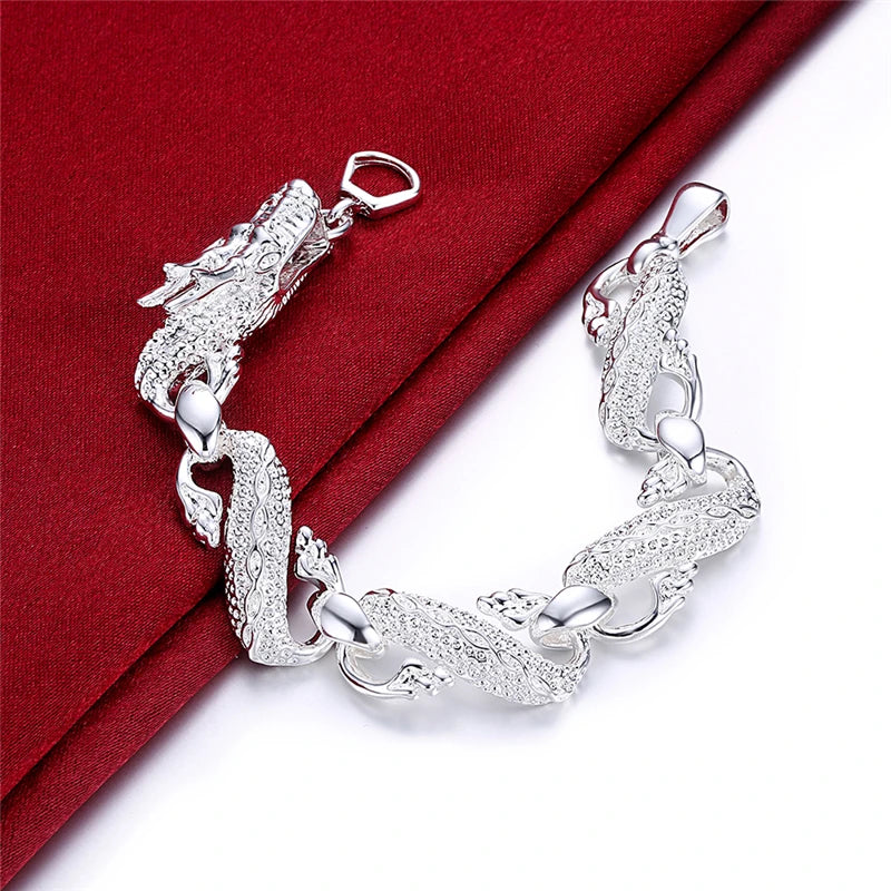 925 Sterling Silver Dragon Cuff Bracelet For