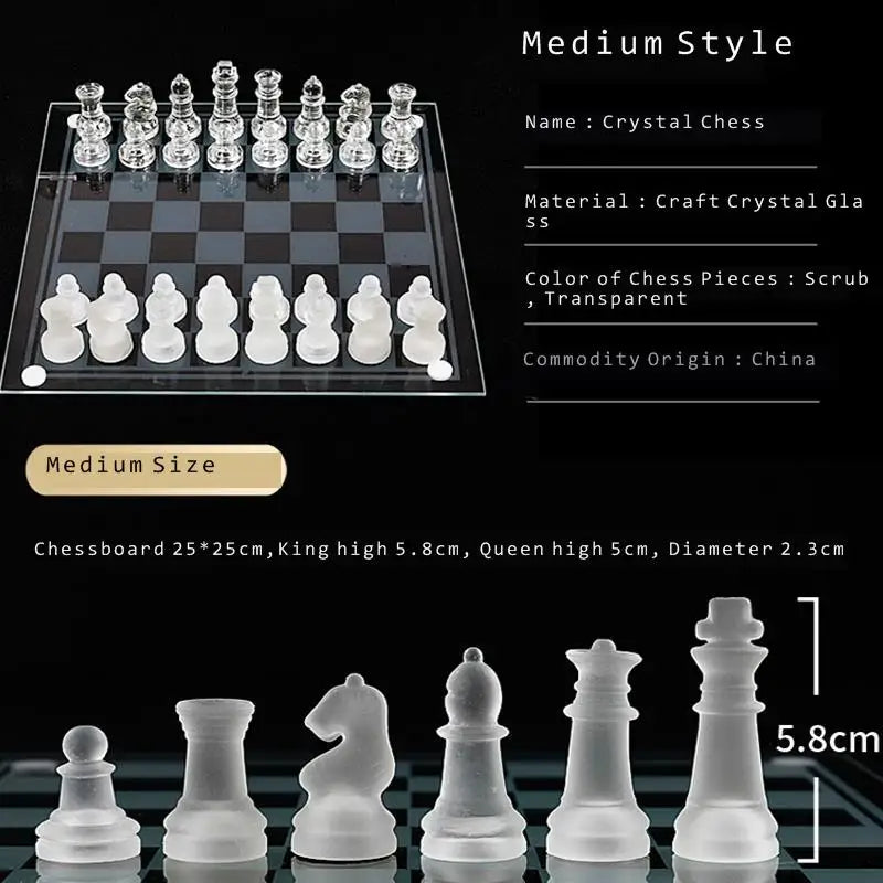 Chess Chessbaord Craft Crystal Luxury Glass Chess Set Anti-broken Elegant Glass Chess Pieces Board Game L Board 35cm Kids Toys