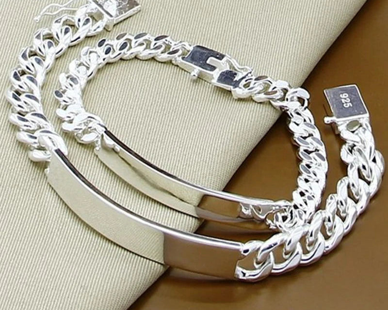 Giuseppina 925 Sterling Silver 2pcs Bracelet 10mm Smooth Sideways Chain