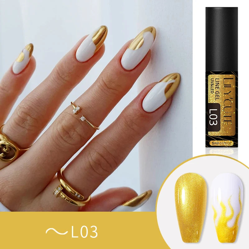 LILYCUTE 5ML Reflective Glitter Liner Gel Polish Nail Art Champagne Sparkling Lines Painting Gel Semi Permanent UV French Nails