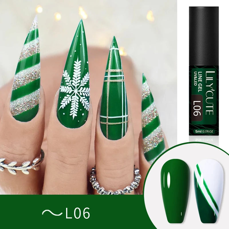 LILYCUTE 5ML Reflective Glitter Liner Gel Polish Nail Art Champagne Sparkling Lines Painting Gel Semi Permanent UV French Nails