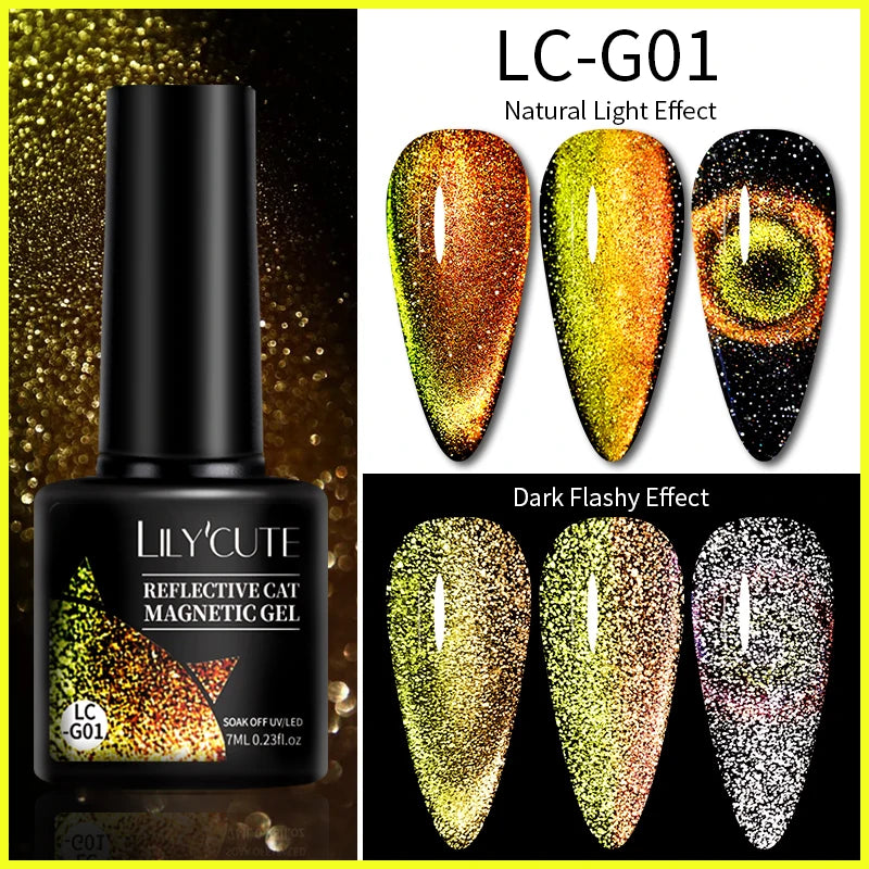 LILYCUTE 7ML 3 IN 1 Platinum Rose Gold Cat Magnetic Gel Nail Polish Moonlight Magnetic Gel Varnish Glitter Semi Permanent UV Gel