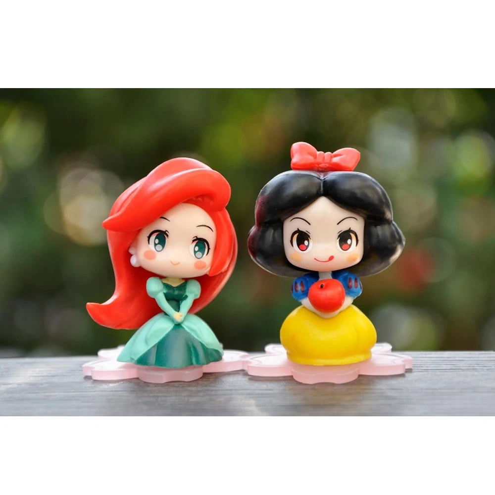 9 Pcs/Set Kawaii Q Princess 6cm Rapunzel Snow White Jasmine Mulan Ariel PVC Figurine Cake Ornaments Toys Kid Gift