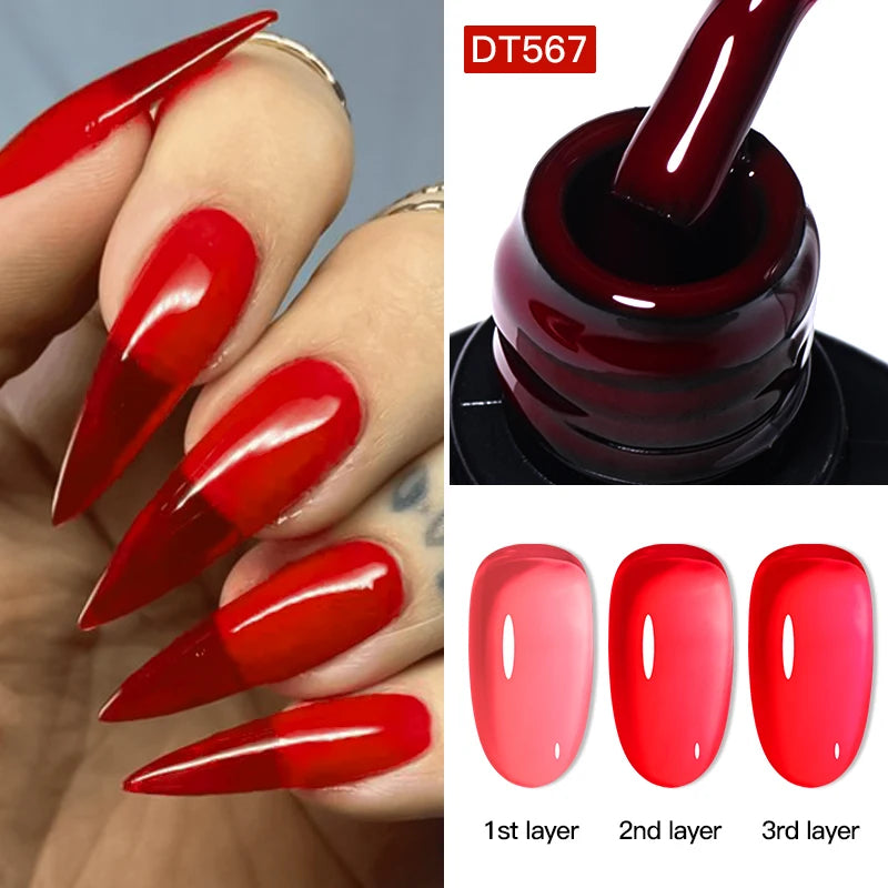 MEET ACROSS 7ml Red Series Gel Nail Polish Glitter Red Winter Nail Art Varnish Semi Permanent Soak Off UV Gel  For Nails