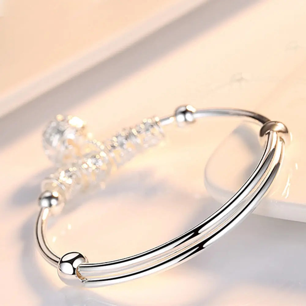 Elvera 925 Sterling Silver hollow Bells ball bangles adjustable Bracelets