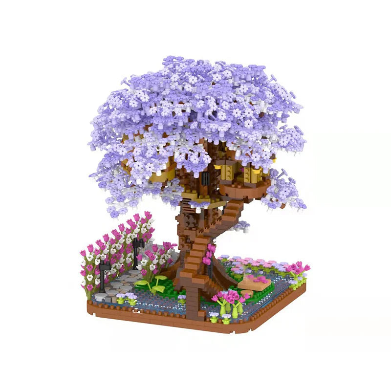 Mini Sakura Tree Building Blocks Set Diy Cherry Blossom Bricks with Light Treehouse Model Ornament Romantic Gift for Girlfriend