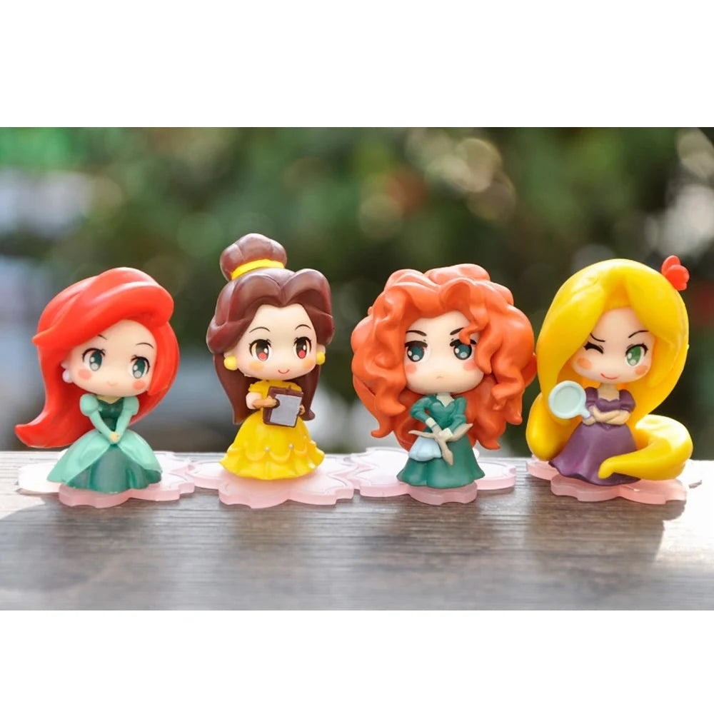 9 Pcs/Set Kawaii Q Princess 6cm Rapunzel Snow White Jasmine Mulan Ariel PVC Figurine Cake Ornaments Toys Kid Gift