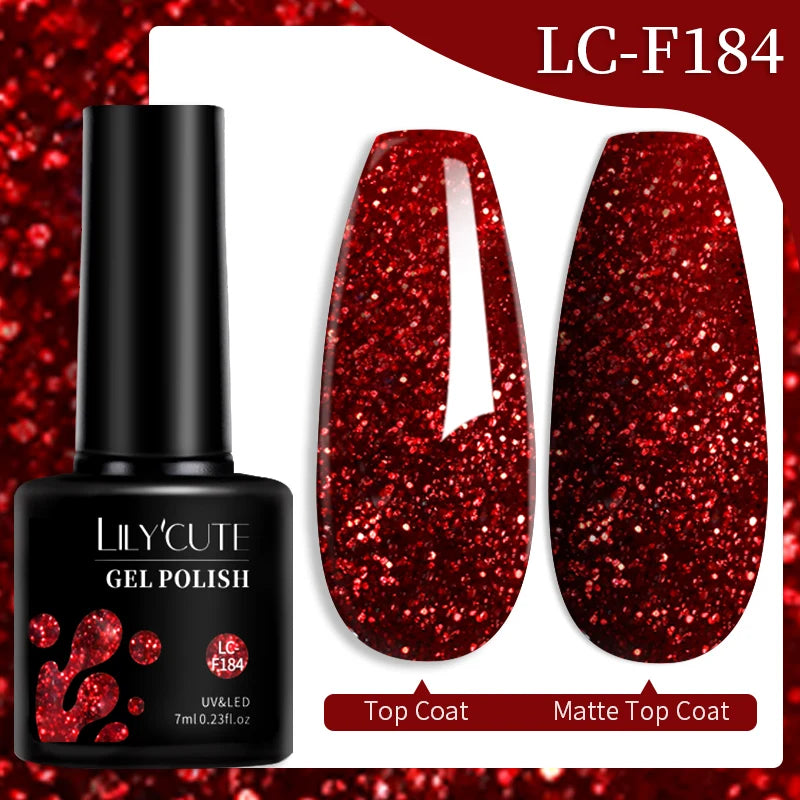 LILYCUTE 184 Colors 7ML Nail Gel Polish Semi-Permanent Glitter Soak Off Base Top Coat UV LED Nail Gel Varnish Nail Art Manicure