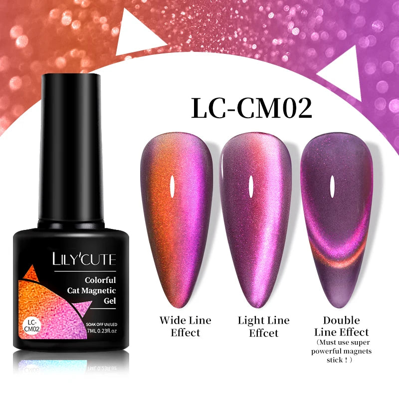 LILYCUTE 7ML 3 IN 1 Platinum Rose Gold Cat Magnetic Gel Nail Polish Moonlight Magnetic Gel Varnish Glitter Semi Permanent UV Gel