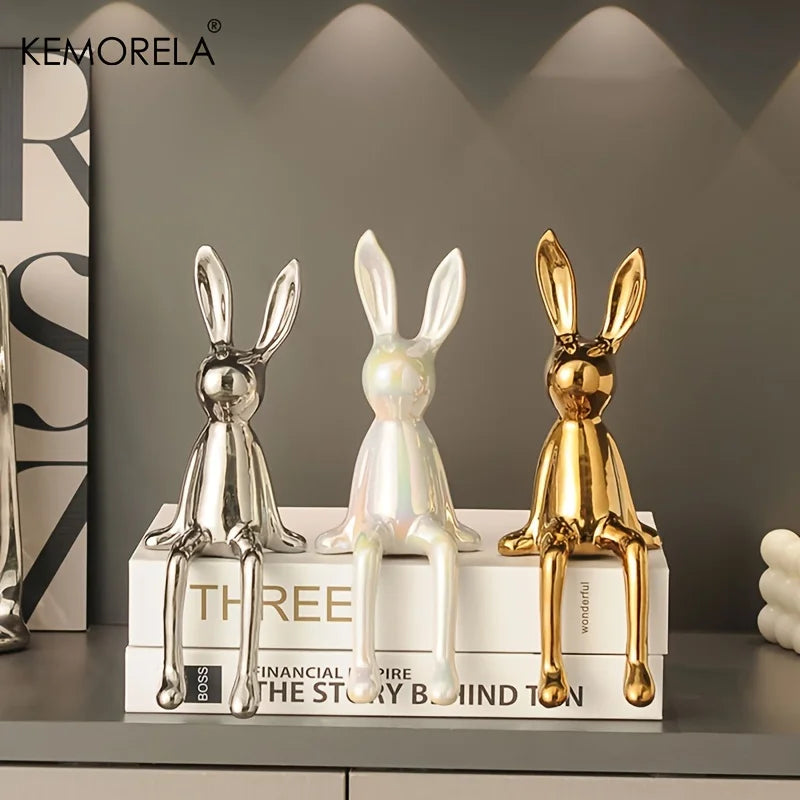 1 PCS Ceramic Long-Eared Sitting Rabbit Room Ornaments Statue