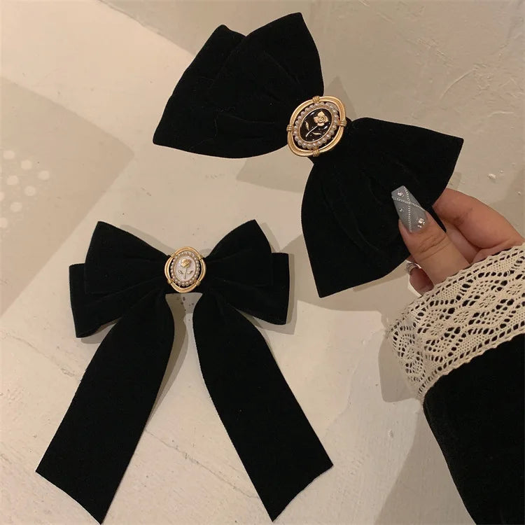 Beri Black Velvet Bow Hair Pins - TIA ART HOUSE