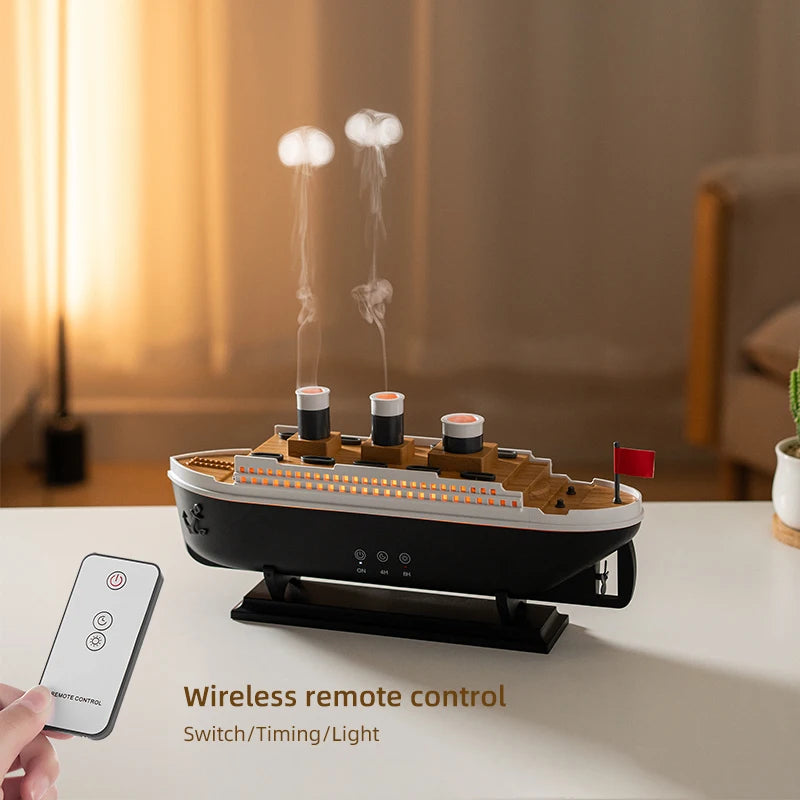 Titanic Ship Model Decoration Air Humidifier 250ml Essential Oil Diffuser Jellyfish Smoke Ring Spray Aroma Diffuser For Home