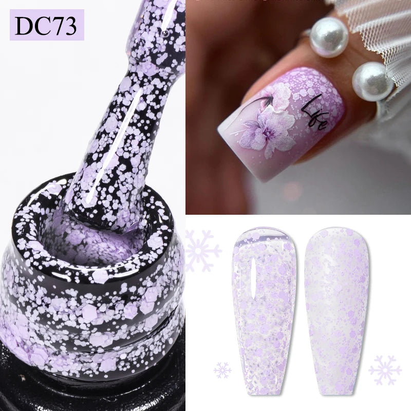 7ml Snowflake Gel Nail Polish UV LED Semi Permanent Milky White Pink Glitter Snow Sequins Gel Nails Art Design Varnish Manicure