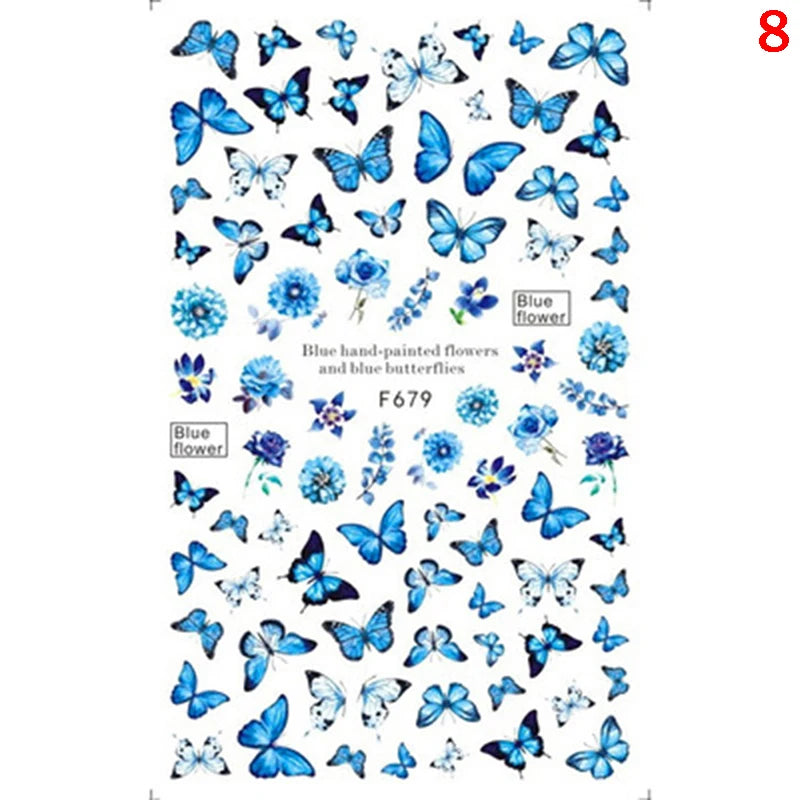 Luxury Nail Design Colorful Butterfly Nail Sticker 3D Fruit Floral Nail Art Slider Geometric Nail Art Accessories Sticker