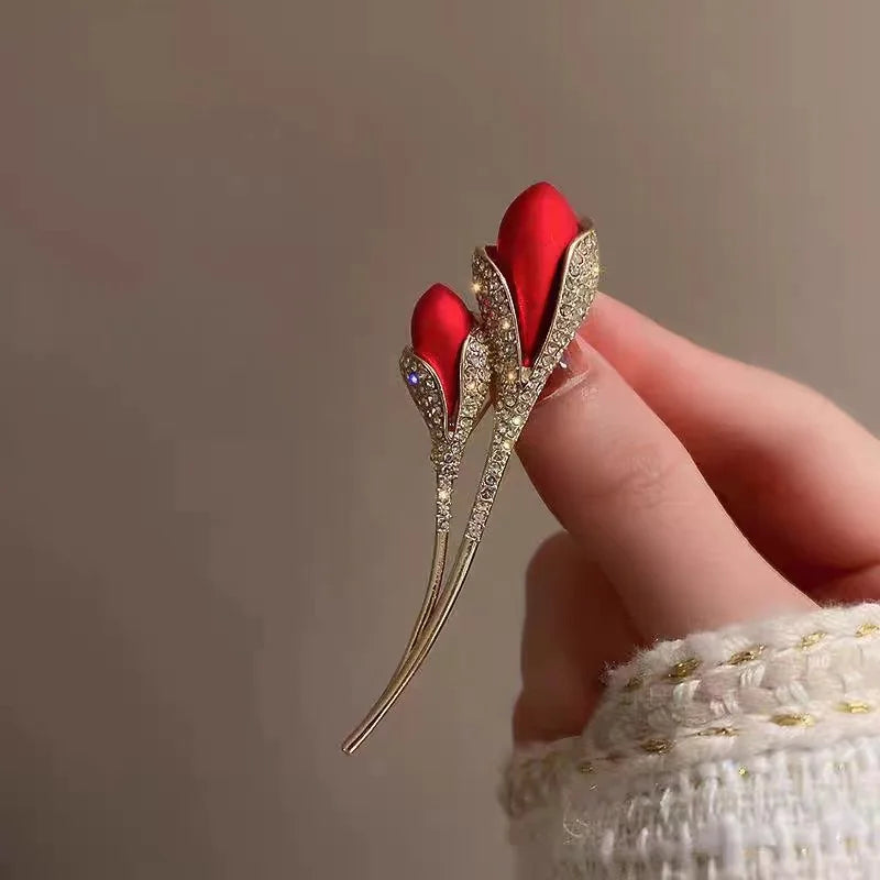 Red Rose Tulip Brooch Pins