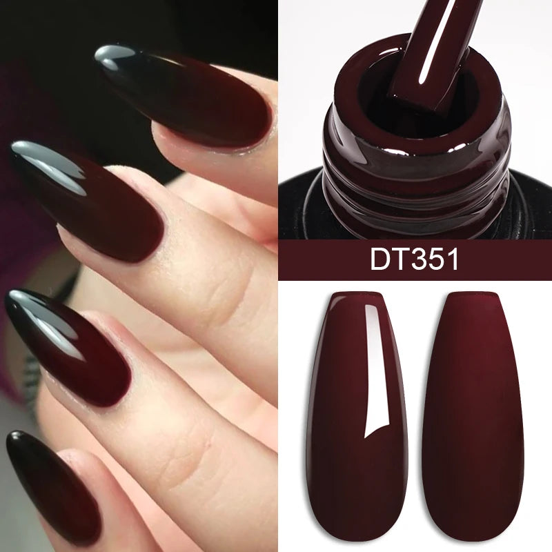 MEET ACROSS 7ml Red Gel Nail Polish Crystal Semi Permanent Soak Off UV Gel Varnish Nail Art Manicure Base Matte Top Coat Vernis