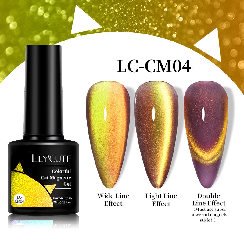 LILYCUTE 7ML 3 IN 1 Platinum Rose Gold Cat Magnetic Gel Nail Polish Moonlight Magnetic Gel Varnish Glitter Semi Permanent UV Gel