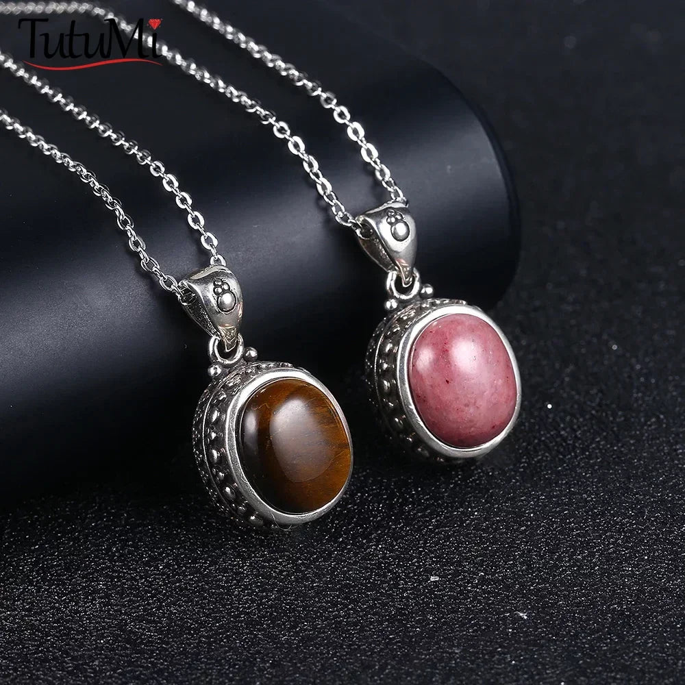 Fella 925 Sterling Silver Natural Rhodochrosite Pendants Necklace