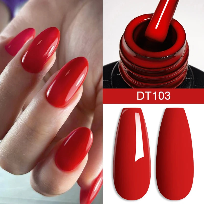 MEET ACROSS 7ml Red Series Gel Nail Polish Glitter Red Winter Nail Art Varnish Semi Permanent Soak Off UV Gel  For Nails