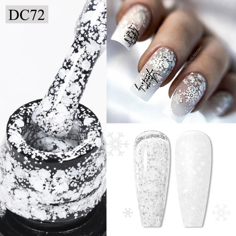 7ml Snowflake Gel Nail Polish UV LED Semi Permanent Milky White Pink Glitter Snow Sequins Gel Nails Art Design Varnish Manicure