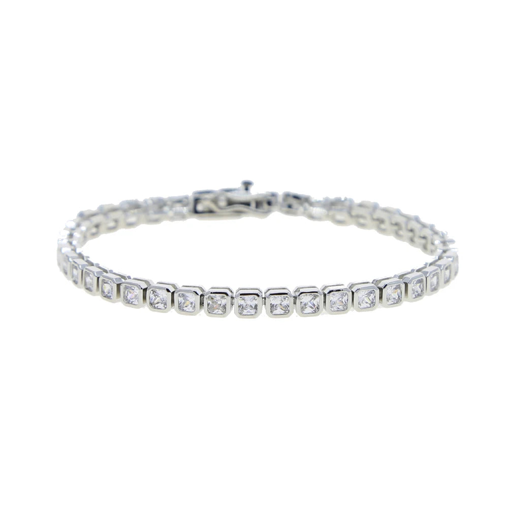 Anika Various Shaped Geometric Bezel Cubic Zirconia 5A CZ Tennis Chain Bracelet