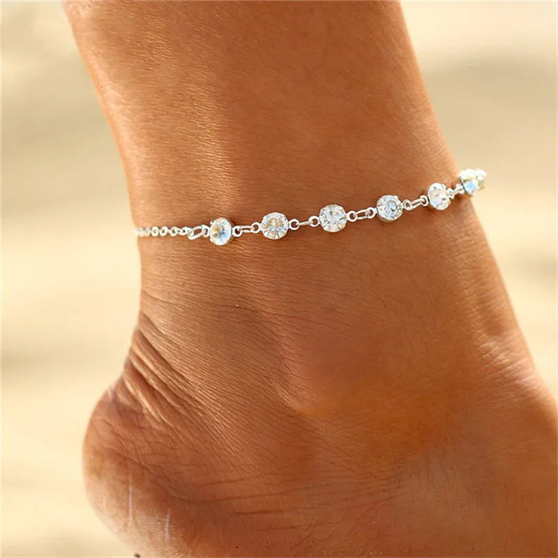 Huitan Rhinestone Chain Women's Anklets Silver Color/Gold Color